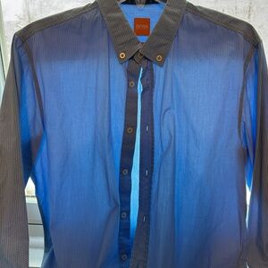 Boss Men's Casual Blue and Gray Button Down Shirt